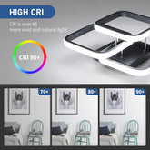 Ceiling light fixture with CRI 90+ rating and color spectrum, showing image quality comparison.